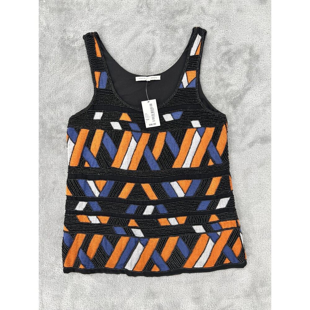 search for sanity Beaded Geometric Tank Black Orange Blue White Sleeveless NWT